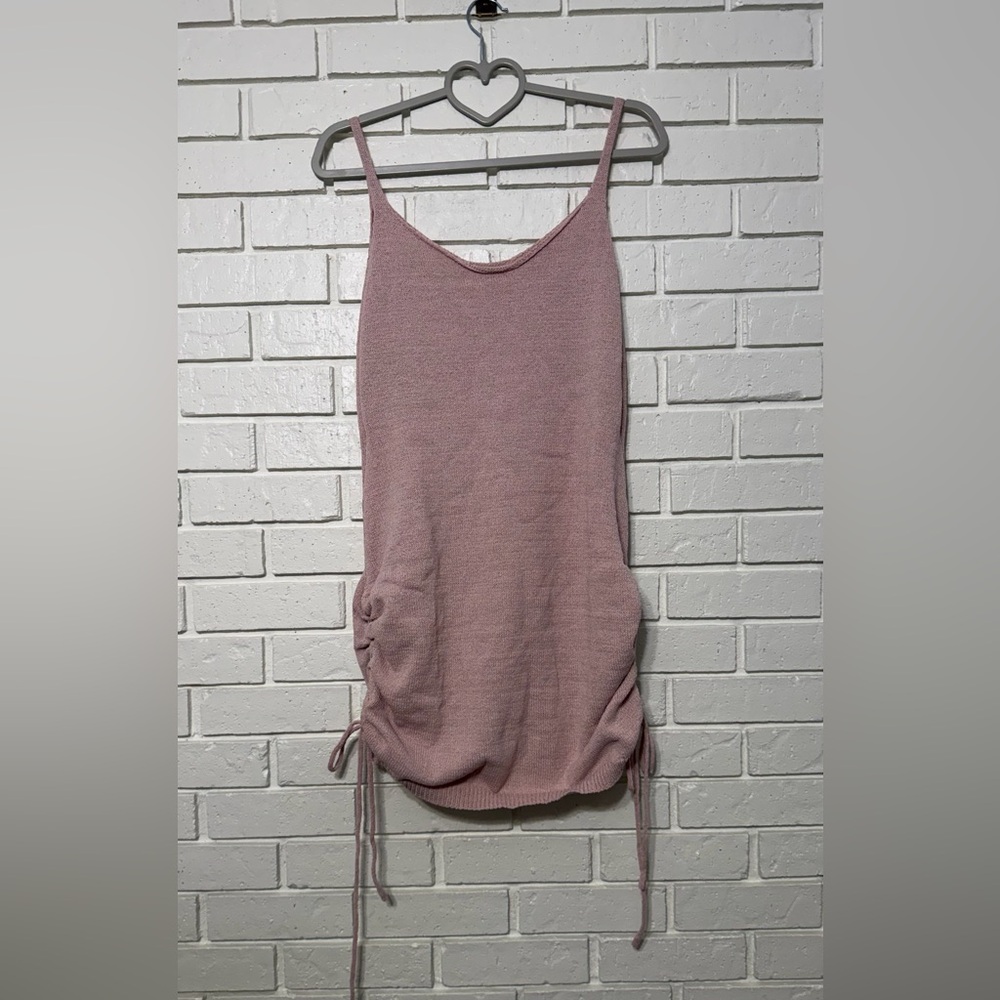 Pink Ruched Knit Tank Top Tunic Adjustable Sides Size L